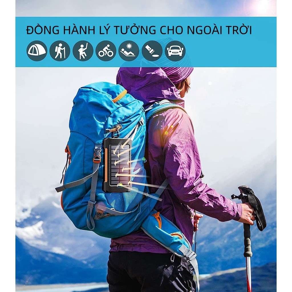 Sạc dự phòng năng lượng mặt trời chống nước phiên bản mới cao cấp,sạc không dây dung tích lớn dùng dã ngoại và phượt tốt
