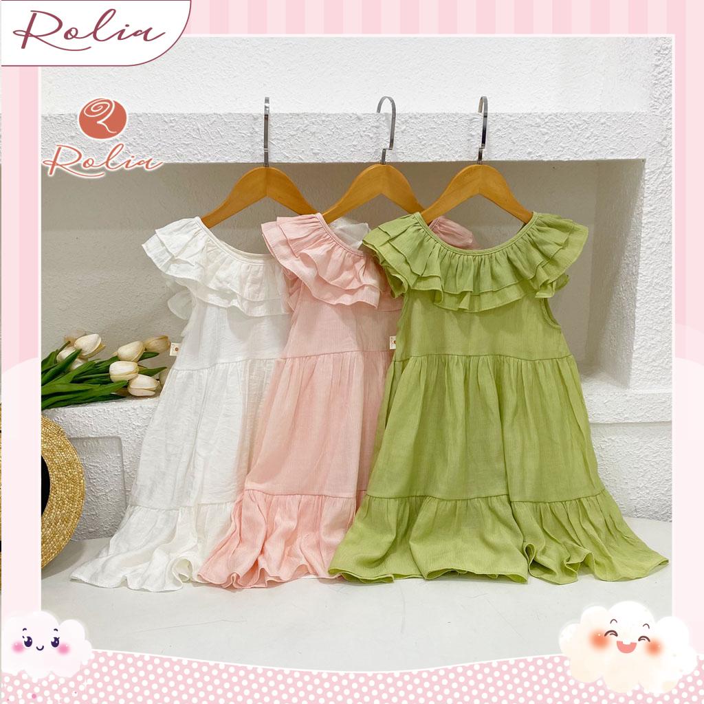 Váy 3 tầng cổ bèo cánh tiến ROLIA mặc ngày hè cho bé chât đũi mềm mát nhẹ có size từ 11-42kg M160