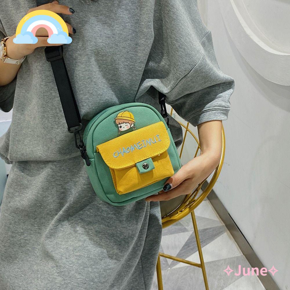 Túi Đeo Chéo Vải Canvas In Họa Tiết Hoạt Hình Dễ Thương