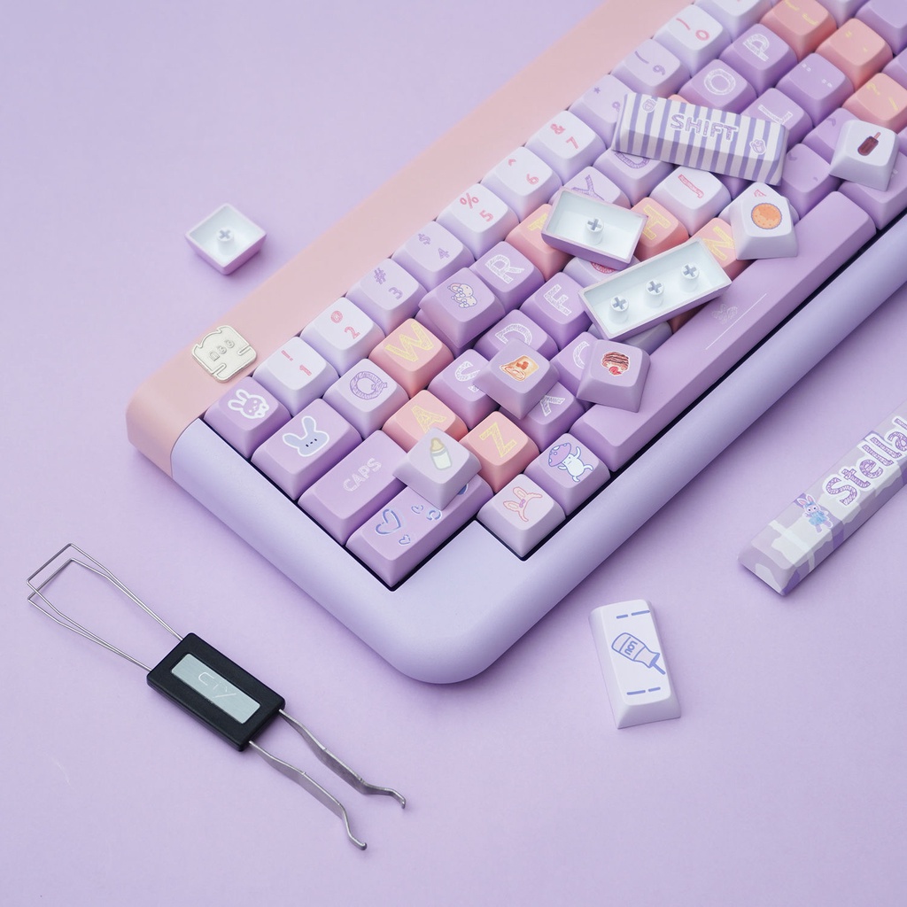 Bộ Nắp Phím Pbt Chủ Đề Ngôi Sao Tím Hồng Dễ Thương Cho Bàn Phím Cơ .Rk61 / 98 / 100 / 987