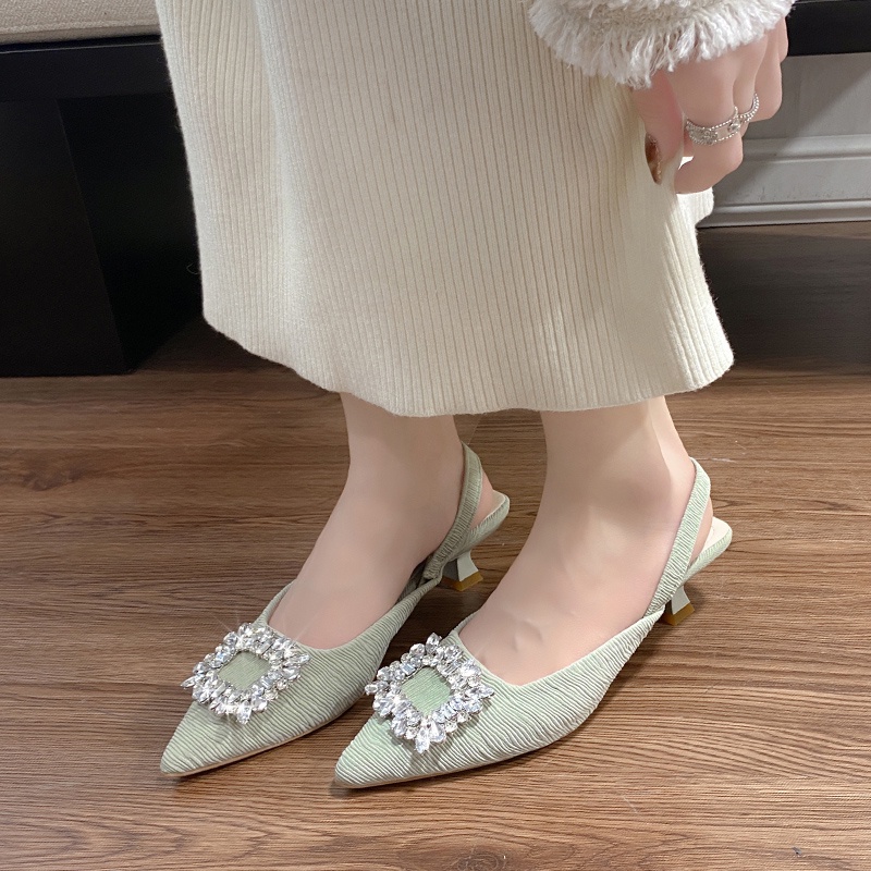 Giày Cao Gót Mũi Nhọn Bằng Da Màu Xanh Lá / Đen Có Size 41-42 Thời Trang Công Sở Cho Nữ