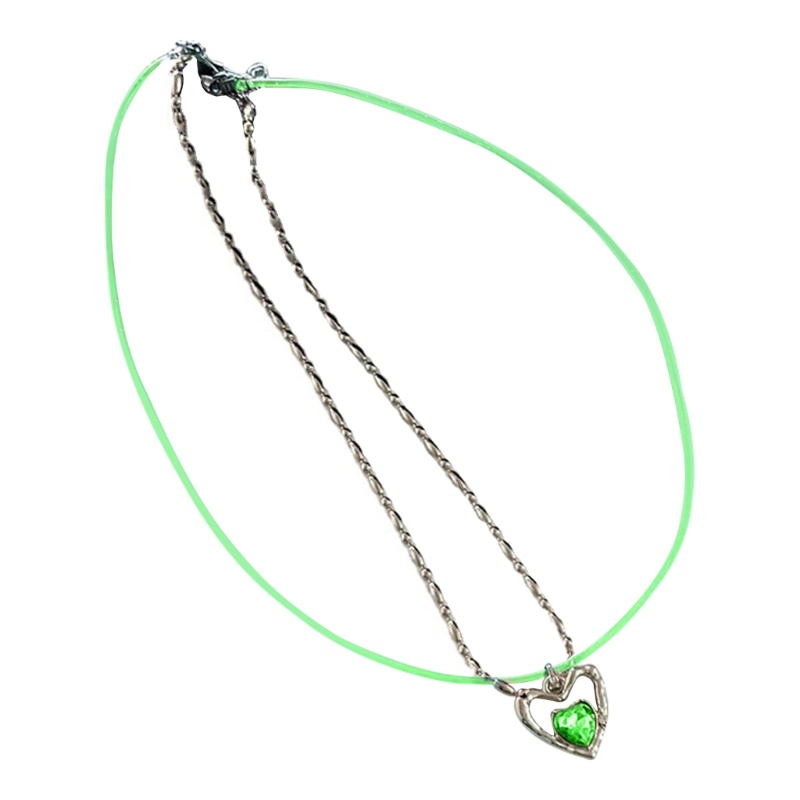 Vòng cổ Hai Lớp Mặt Trái Tim Màu Xanh Lá Hồng Y2K Dành Cho Nữ