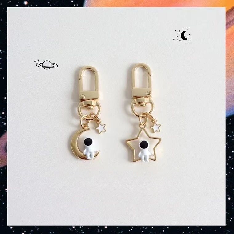 Móc Khóa Hình Phi Hành Gia / Mặt Trăng / Ngôi Sao Màu Trắng Dễ Thương diy