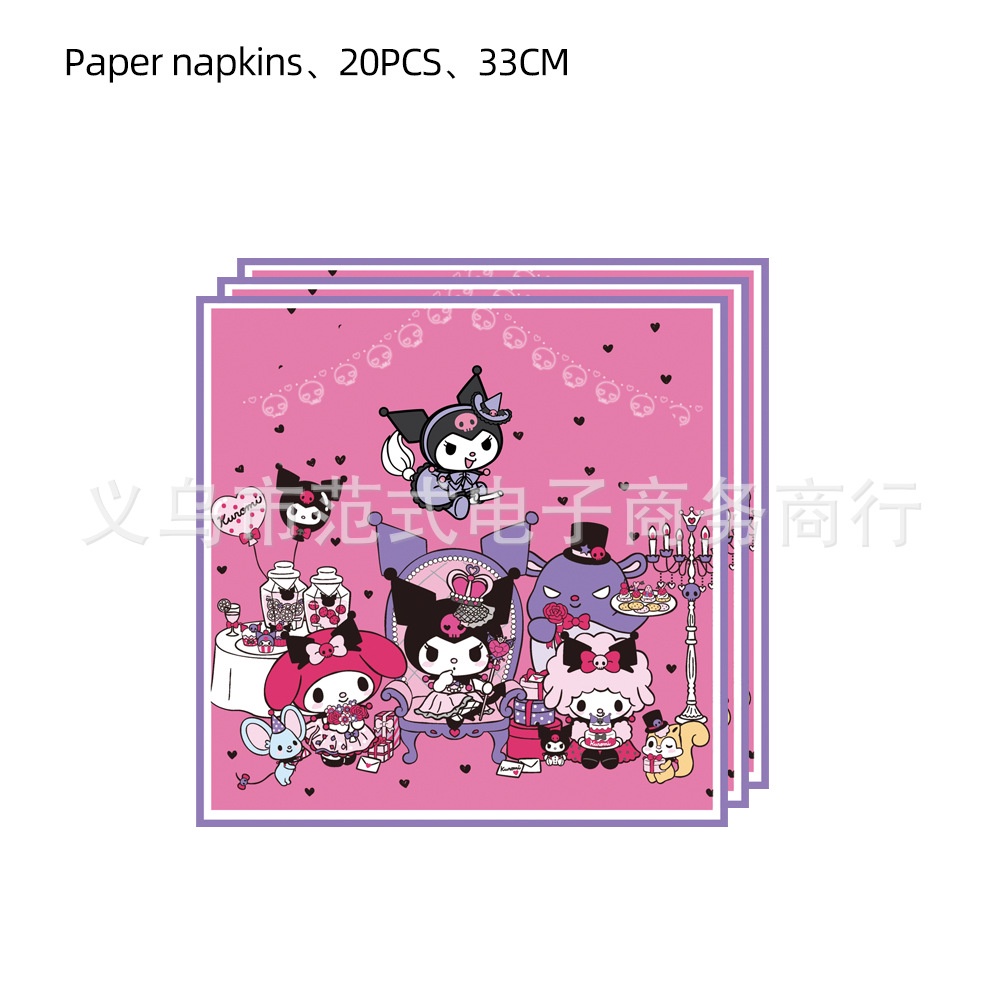 Khăn Trải Bàn Ăn Chủ Đề Kira Sanrio Kuromi Trang Trí Tiệc Sinh Nhật Cho Bé