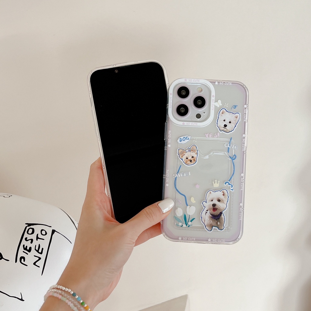 Ốp Điện Thoại Tpu Mềm Trong Suốt In Hình Động Vật Dễ Thương Có Ngăn Đựng Thẻ Cho iPhone 14 Plus 13 12 11 Pro XR XS Max