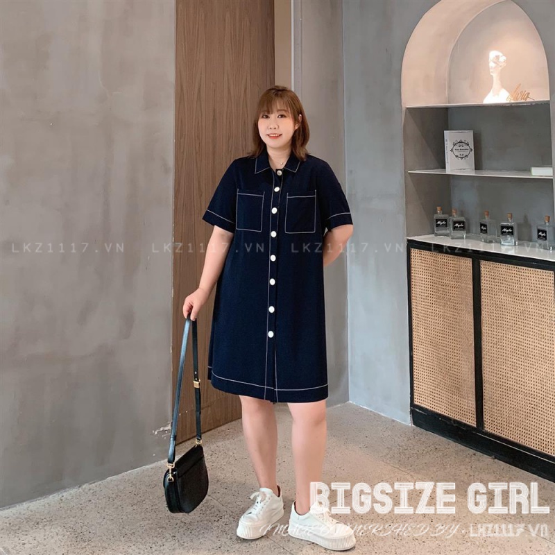 Đầm polo Bigsize Váy nữ dáng suông tay ngắn cổ bẻ mùa hè Phong cách Hàn Quốc Thời Trang tiểu thư cá tính xinh đẹp cho người mập béo