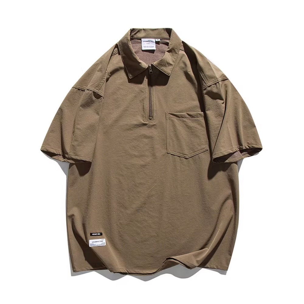 Áo Sơ Mi Tay Ngắn Có Khóa Kéo Phong Cách Đường Phố Mỹ Thời Trang Mùa Hè Cho Nam
