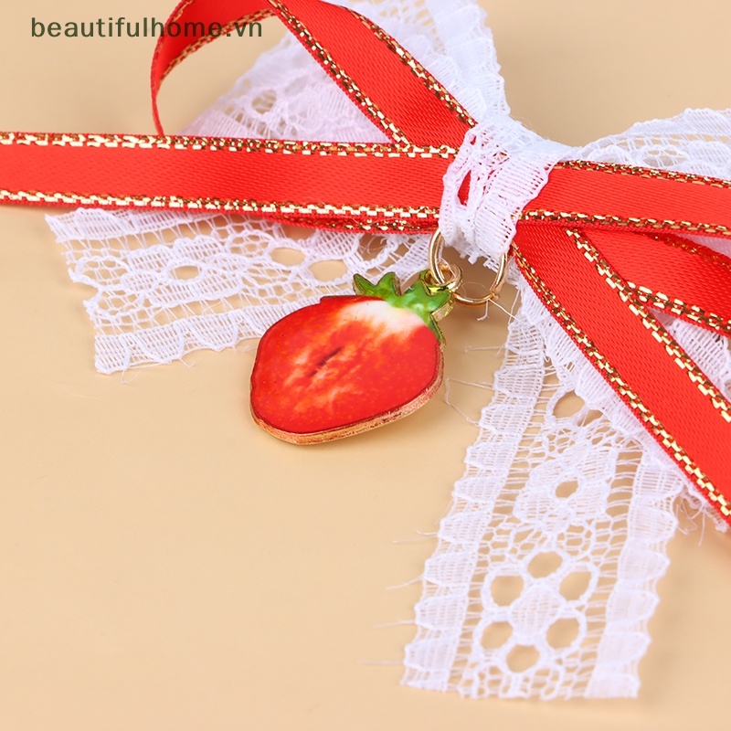 1 Cặp Kẹp Tóc Nơ Vải Ren Hai Lớp Hình Quả Cherry Đỏ Phong Cách Lolita