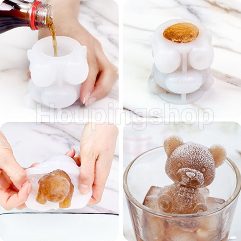 Khuôn Silicone Làm Đá / Kem / Trà Sữa / Cà Phê Hình Gấu 3D Sáng Tạo