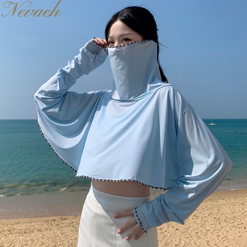 Áo Khoác Chống Nắng / Tia Cực Tím Tay Dài Có Mũ Trùm Bằng Vải Lụa Lạnh Thời Trang Du Lịch Ngoài Trời Cho Nữ