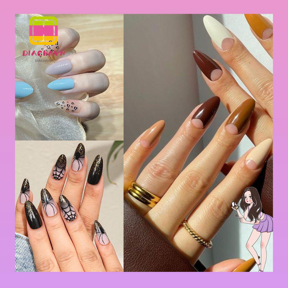 Bộ 24 Móng Tay Giả Che Phủ Toàn Diện Màu Nâu Họa Tiết Da Báo Thời Trang Mùa Đông