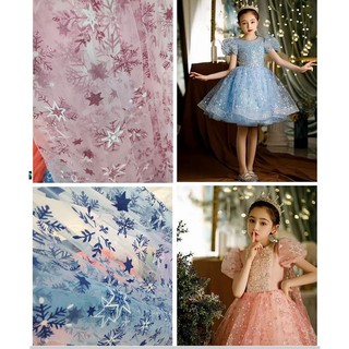 Vải voan lưới elsa thêu bông tuyết xinh xắn