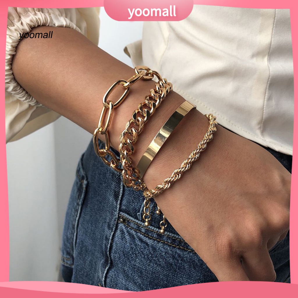 Set 4 Vòng Tay Mạ Điện Nhiều Kiểu Dáng Phong Cách Vintage Cho Nữ