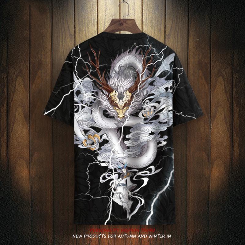 Áo Thun Tay Ngắn In Hình Rồng plus Size Phong Cách Trung Hoa Cho Nam