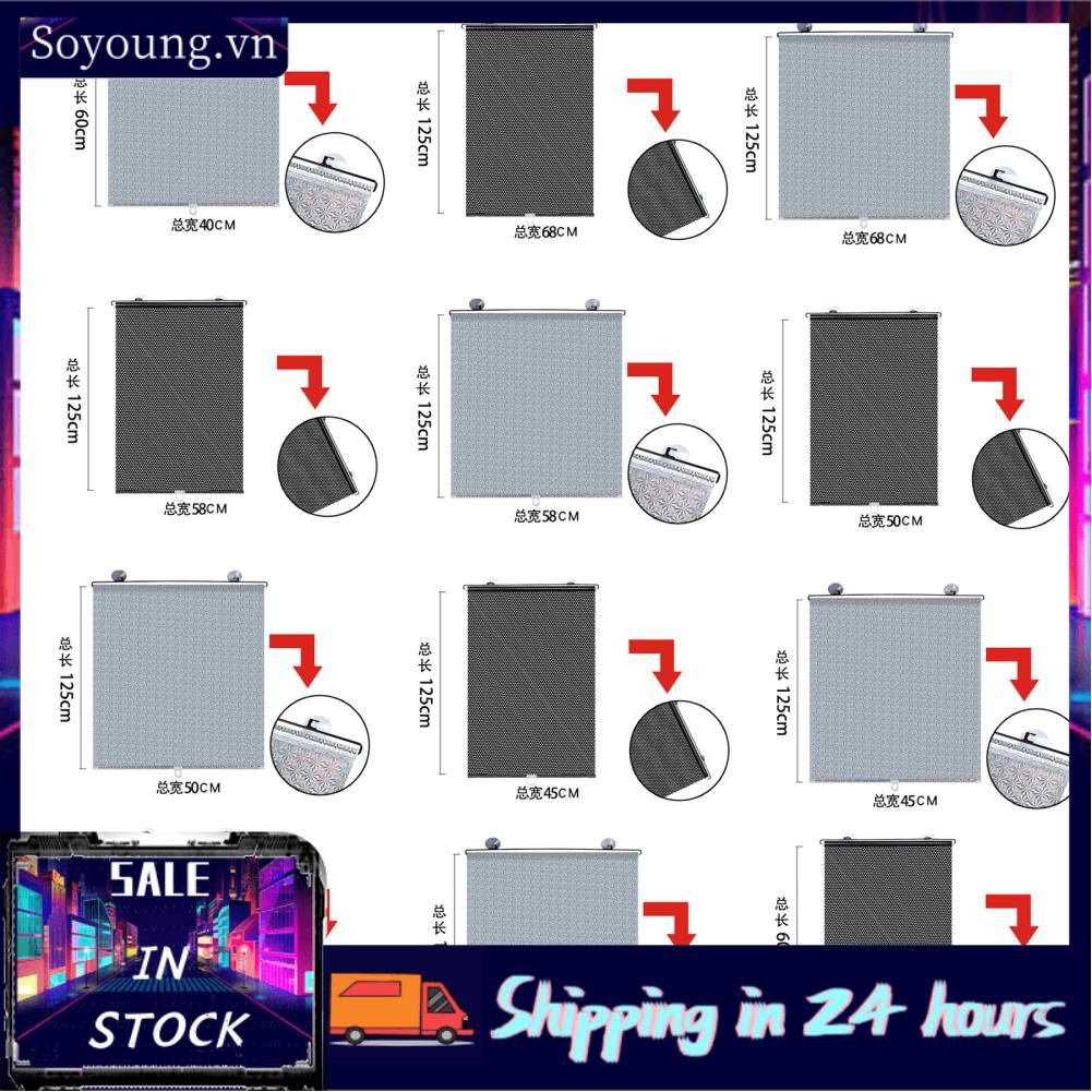 Soyoung Car Front Rear Windshield Sun Visor Curtain Sunshade Heat Insulation Automatic Winding with Sucker