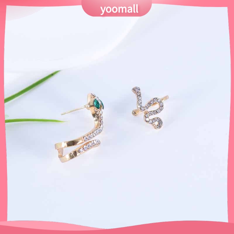[YM] Khuyên Tai Hình Rắn Ba Chiều Đính Đá Zircon Vàng Động Vật Phong Cách Lạnh Retro Hợp Thời Trang