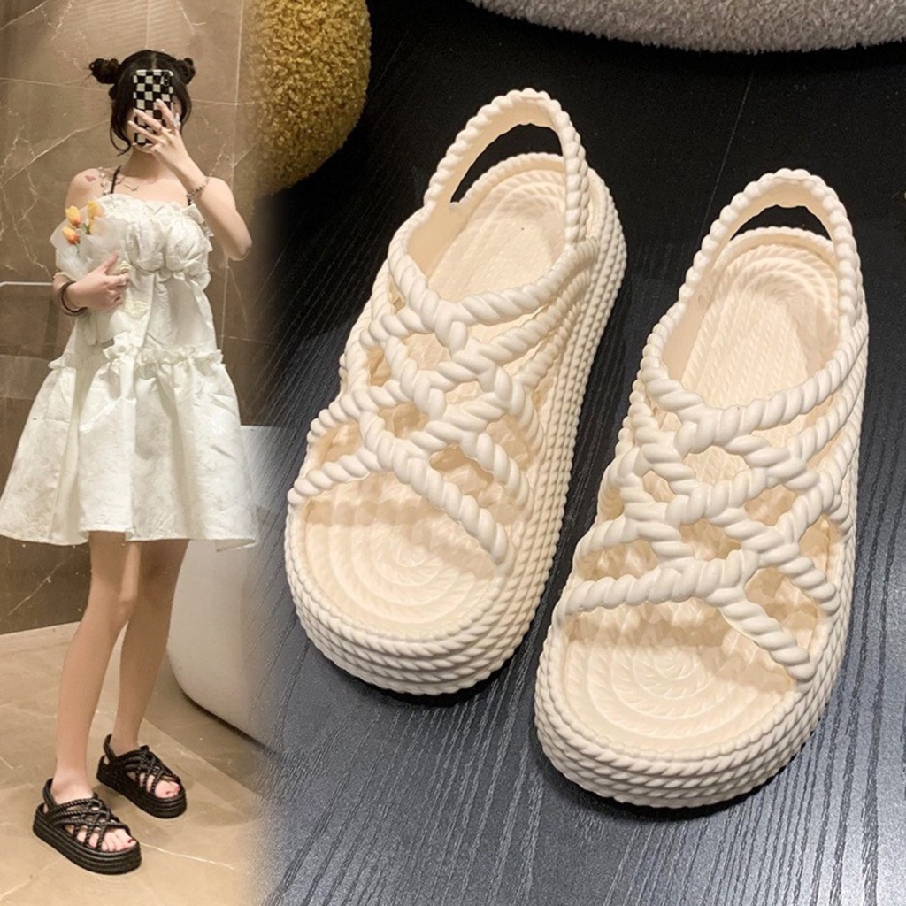 Dép Sandal Quai Chéo Đế 5cm ,Dép Quai Hậu Dây Thừng Siêu Mềm Chống Nước Size 36-39 ChiKy.Store