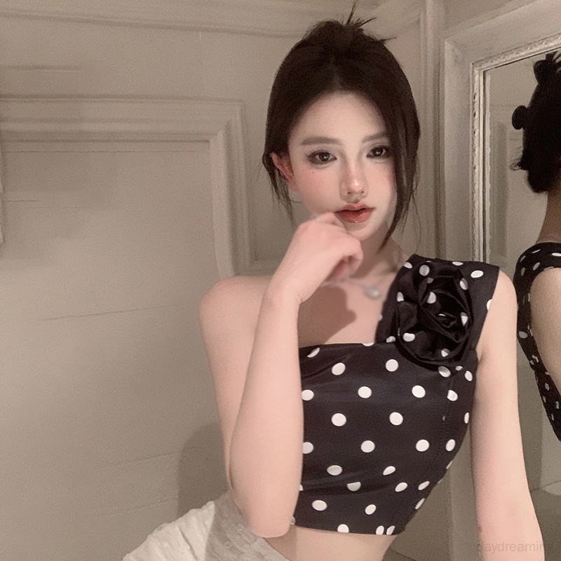 Áo Croptop Trễ Vai Hoạ Tiết Hoa Phong Cách Retro