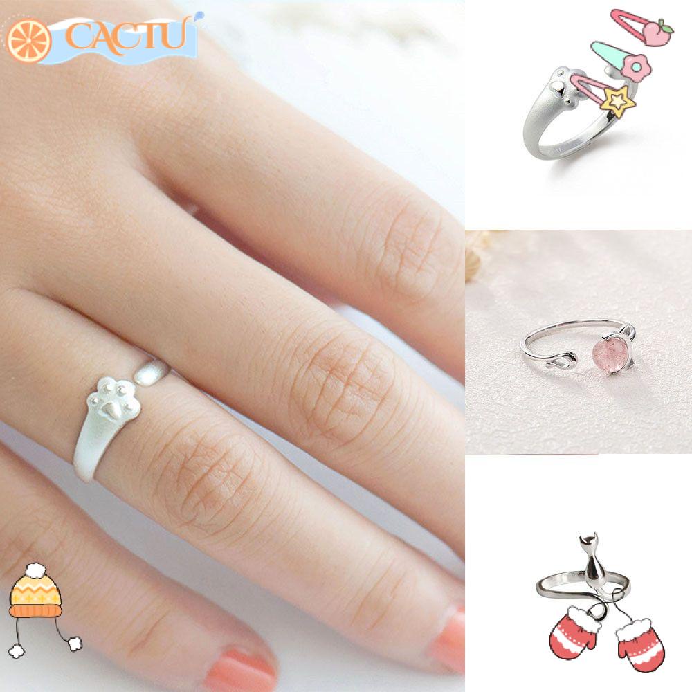 CACTU Nhẫn Hở Bằng Hợp Kim Hình Mèo Dễ Thương