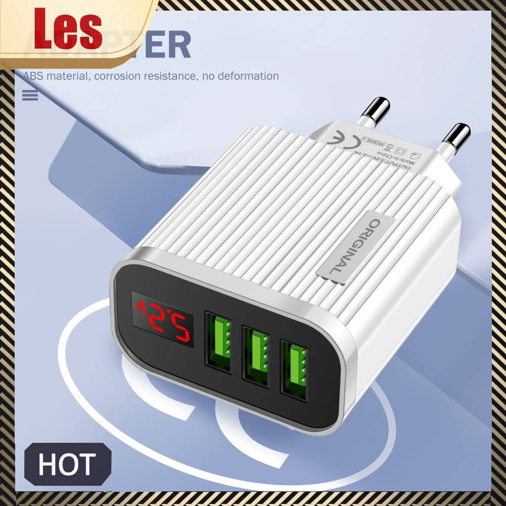 Củ Sạc Điện Thoại / Máy Tính Bảng 3 Cổng USB 3A Màn Hình Kỹ Thuật Số