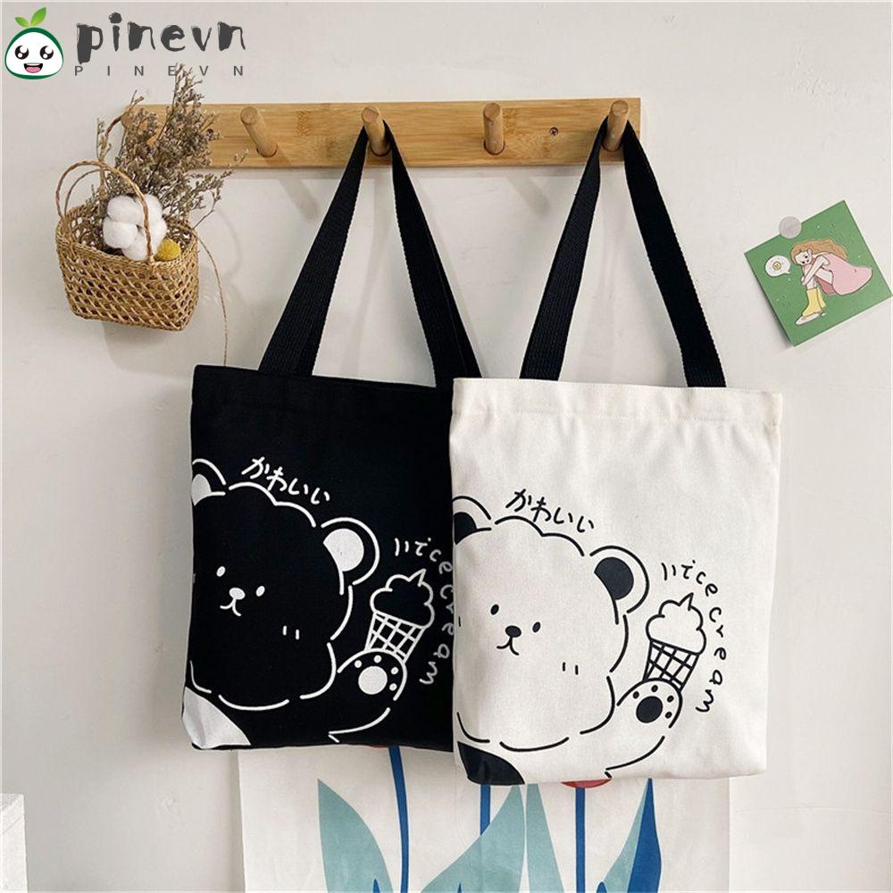 PINEVN Túi Mua Sắm Bằng Vải Canvas Sức Chứa Lớn Dễ Thương