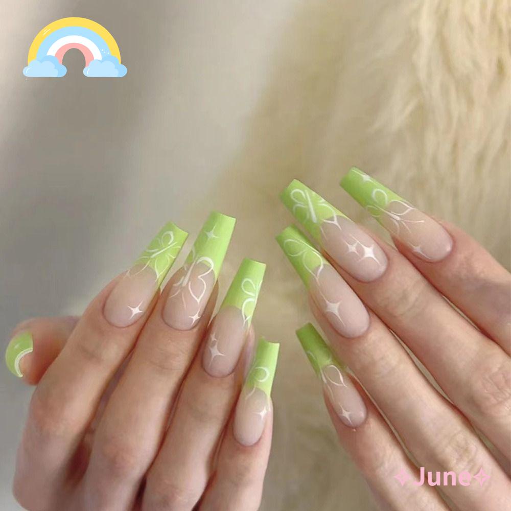 JUNE Bộ 24 Móng Tay Giả Hình Bướm DIY|Tấm Phủ Toàn Diện Dành Cho Vũ Công Ba Lê