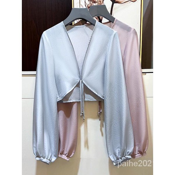 PaiHO❤20230902❤Elegant acetate satin cardigan coat summer thin skirt shawl air conditioning blouse all-match sunscreen coat women's topThời trang Phụ nữ quần áo