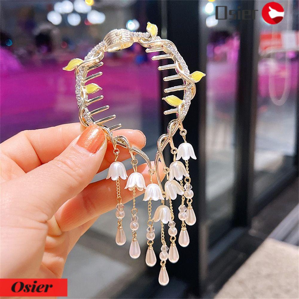 OSIER1 Kẹp Tóc Kim Loại Đính Đá Nhân Tạo Thiết Kế Hợp Thời Trang