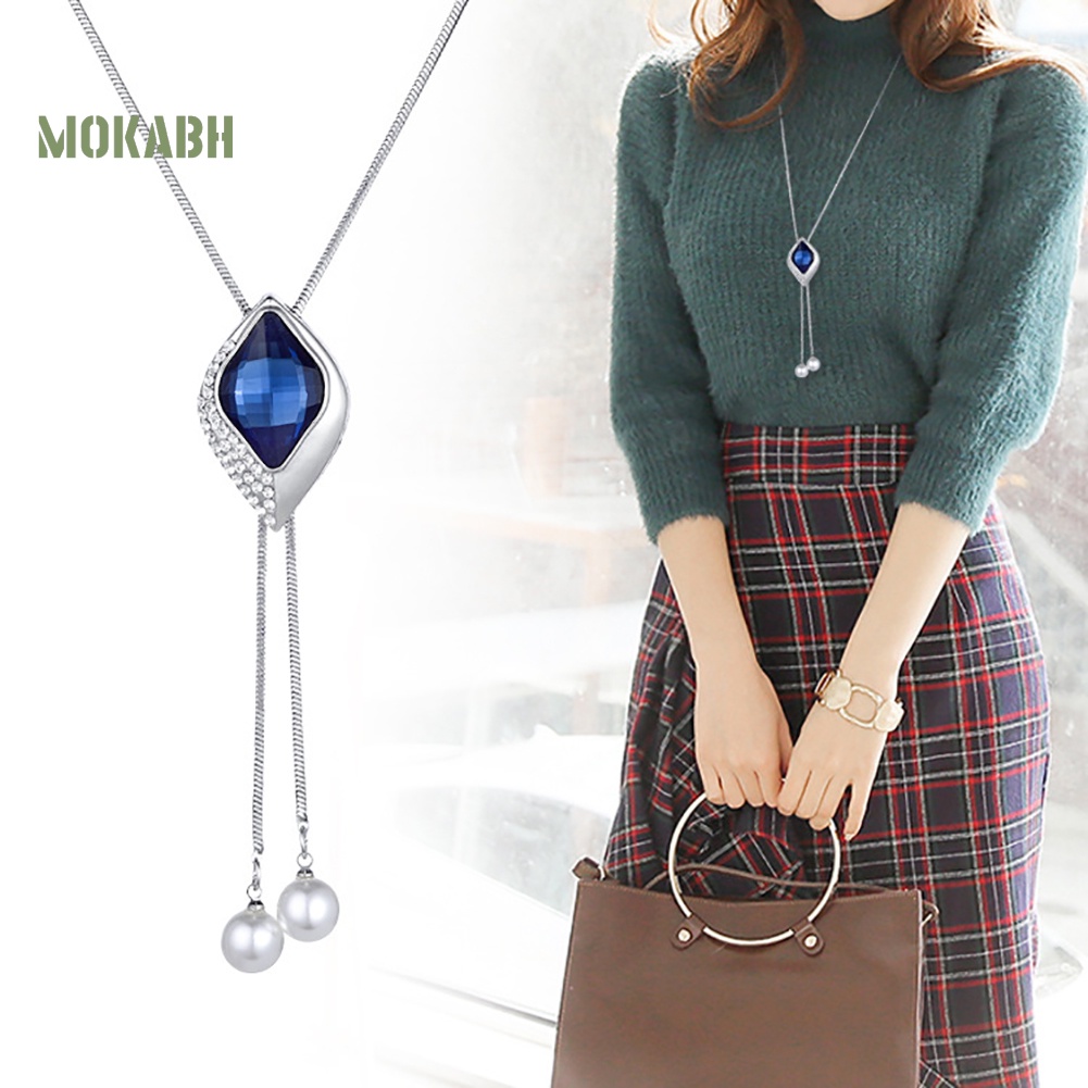 [Mok Abh] Vòng cổ Dáng Dài Mặt Đính Kim Cương Giả Và Ngọc Trai Nhân Tạo