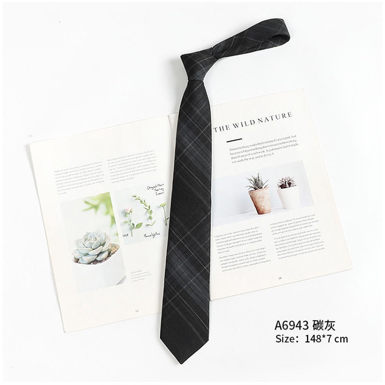 Cà Vạt Đồng Phục Bachelor Kẻ Sọc Caro Xám Phong Cách Retro Nhật Bản Cho Nam Nữ