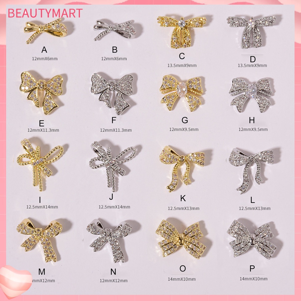 Phụ Kiện Đính Đá Zircon Hình Nơ Siêu Sáng Bóng Trang Trí Móng Tay DIY