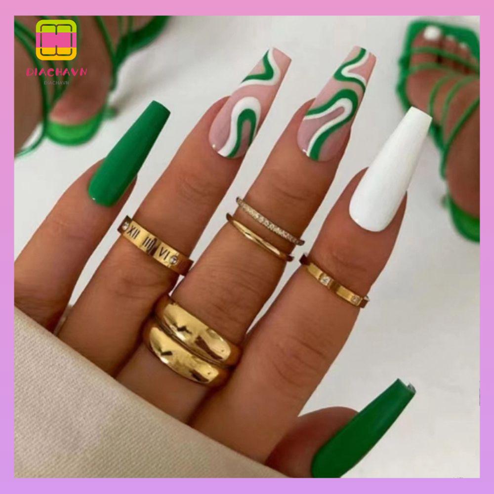 DIACHAVN Hộp 24 Móng Tay Giả Che Phủ Toàn Diện Đính Đá Trang Trí Nghệ Thuật