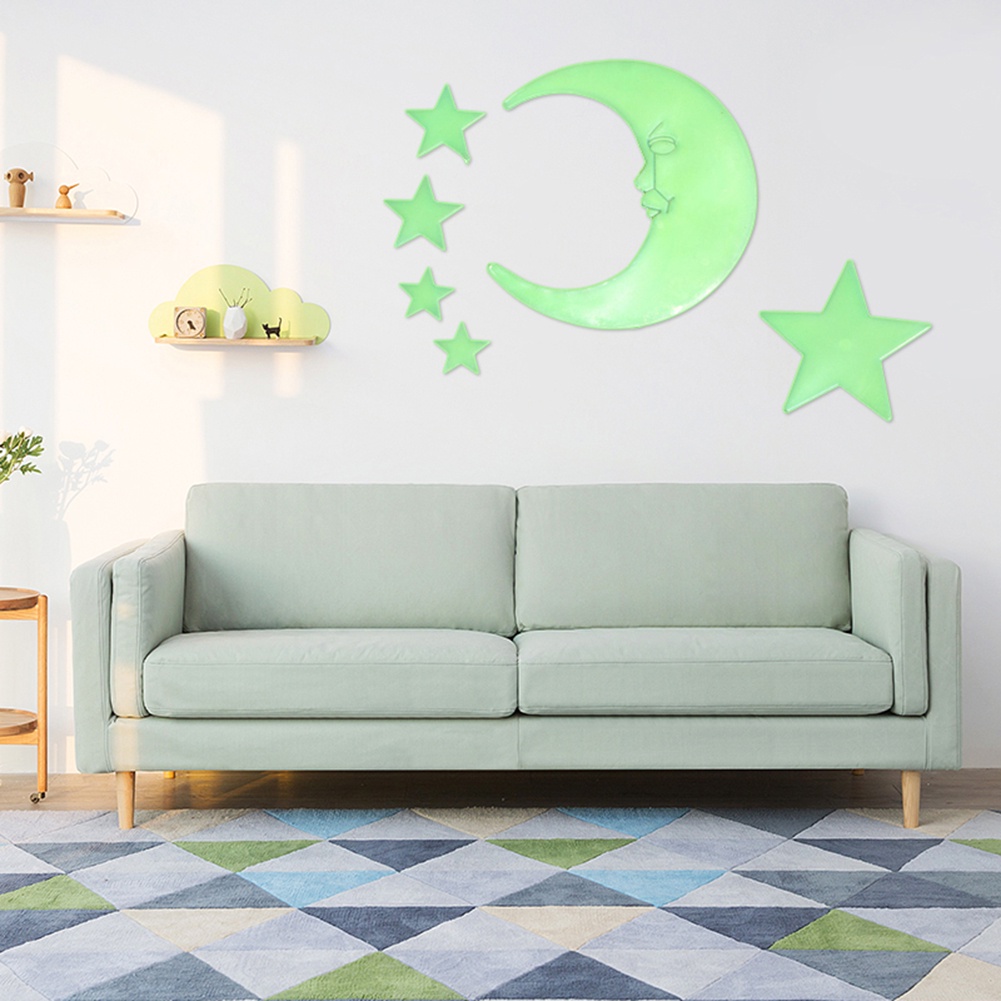 Set 6 Miếng Dán Tường Dạ Quang Hình Trăng Sao Độc Đáo