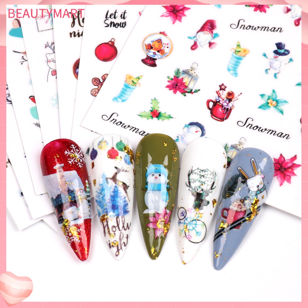 1 Bộ Miếng Dán Móng Tay Siêu Mỏng Không Dị Ứng Tháo Rời Được Không Phai Họa Tiết Giáng Sinh / Bông Tuyết / Tuần Lộc / Nai S