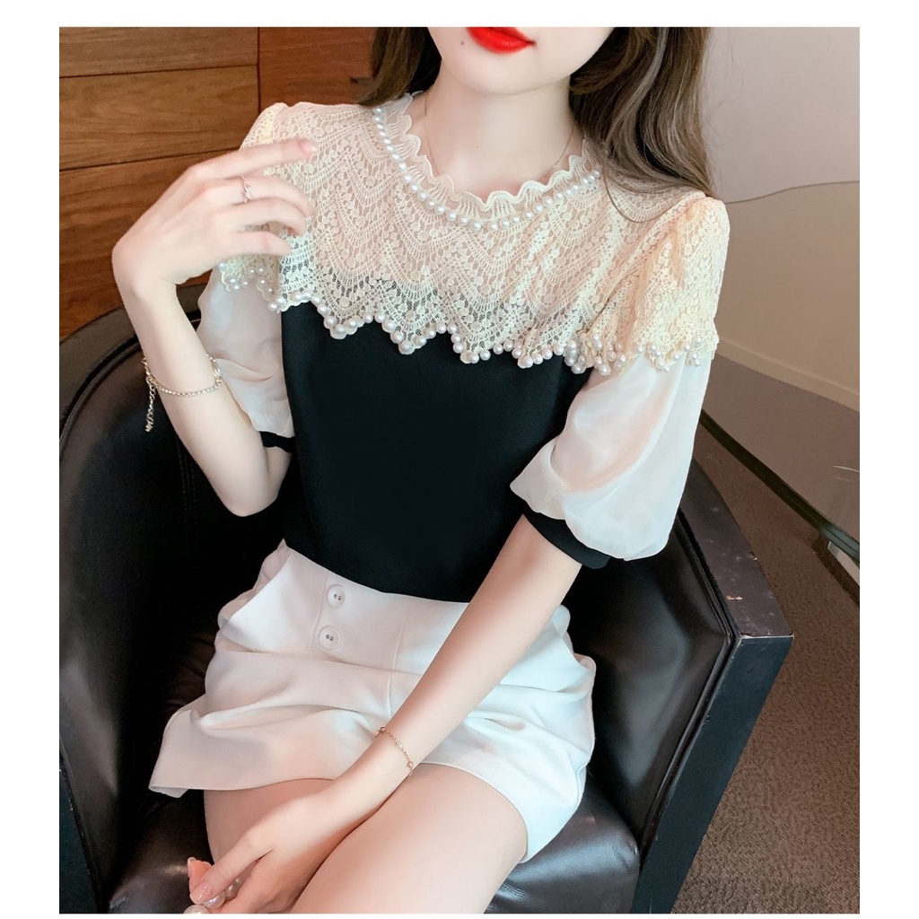 Áo Nữ Tay Ngắn Phối Ren Thời Trang Quyến Rũ
