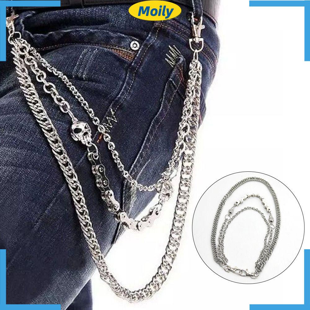 MOILYVN Móc Khóa Hình Đầu Lâu 3 Lớp Có Thể Điều Chỉnh Phong Cách Punk HipHop Ví