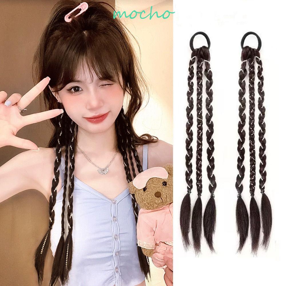 Tóc Giả Bện Bằng Sợi Tổng Hợp Co Giãn Màu Nâu / Đen Kháng Nhiệt Dành Cho Nữ