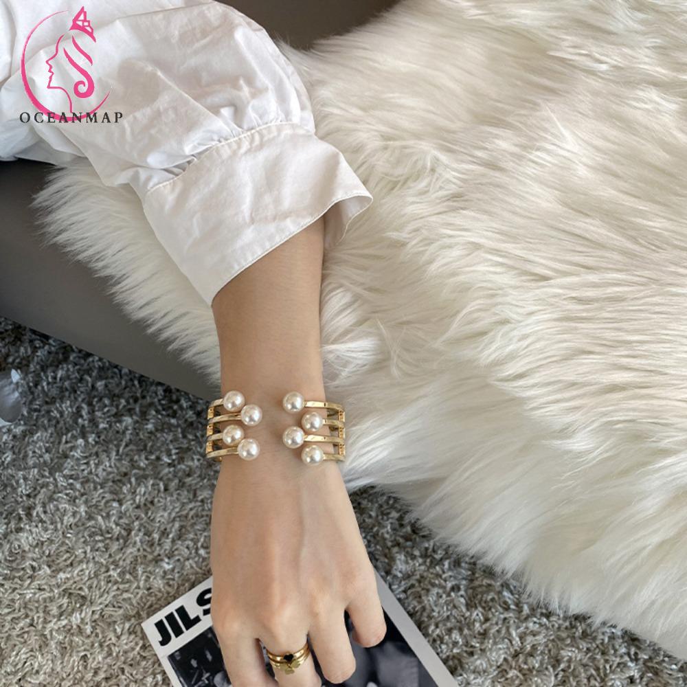 Vòng Đeo Tay Dạng Mở Bằng Thép Không Gỉ Họa Tiết Hình Học Cổ Điển Cho Nữ