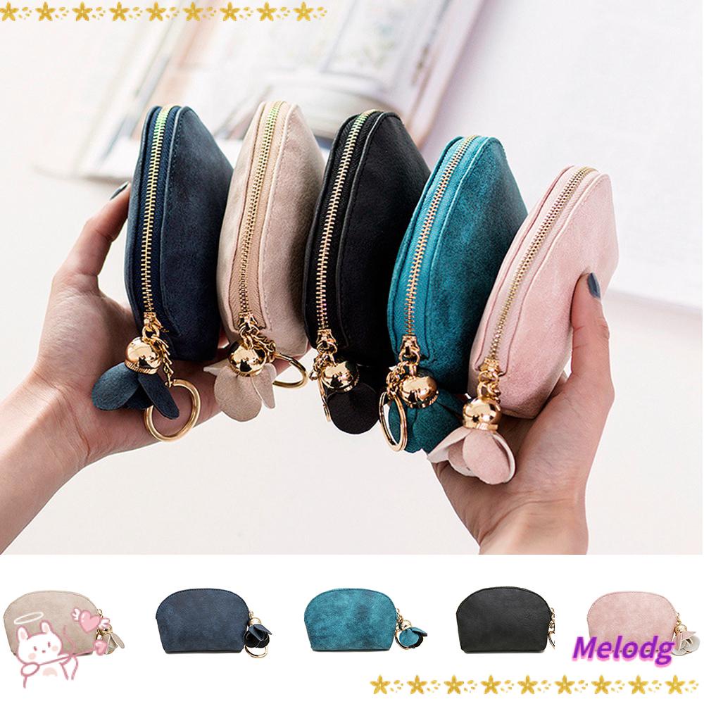 MELODG Ví Da PU Mini Họa Tiết Hoa Kèm Móc Khóa Thời Trang Cho Nữ Giá Đỡ