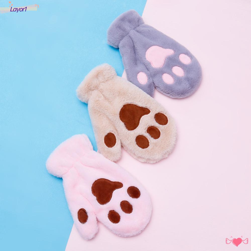 LAYOR1 Găng Tay Giữ Ấm Hình Chân Mèo Dễ Thương