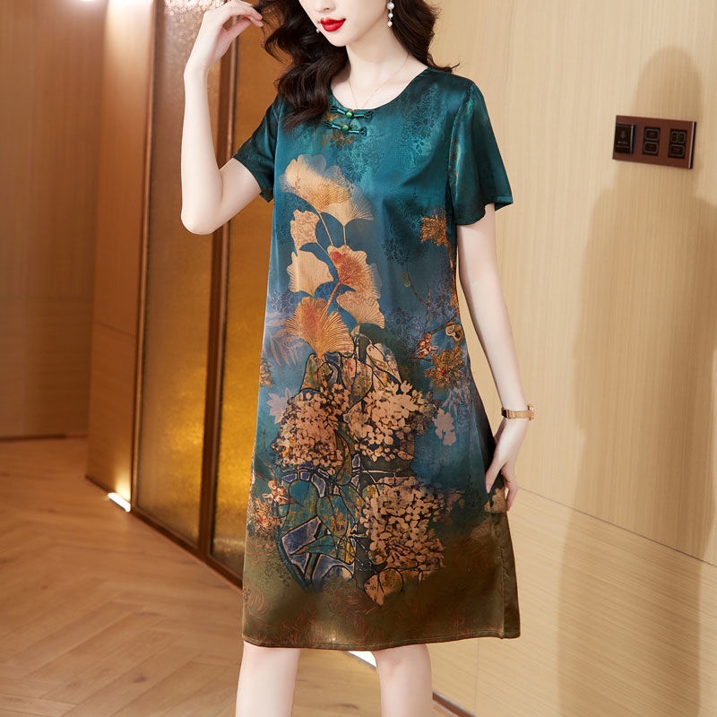 Đầm Sườn Xám Lụa Cao Cấp Dáng Rộng Phong Cách Dân Tộc Thời Trang Mùa Hè 2023 Mới