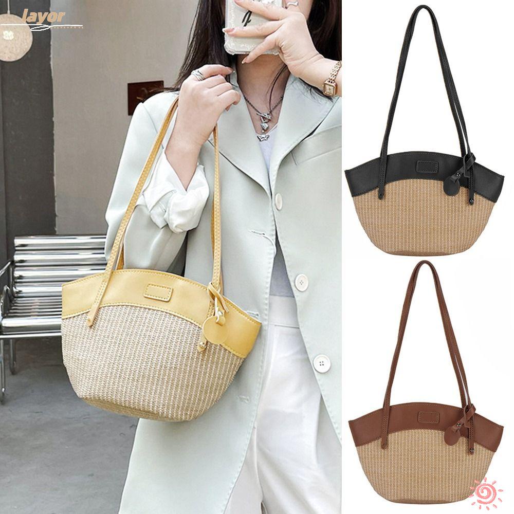 LAY Túi Tote Đeo Vai Đan Lát Sức Chứa Lớn Thời Trang Cho Nữ