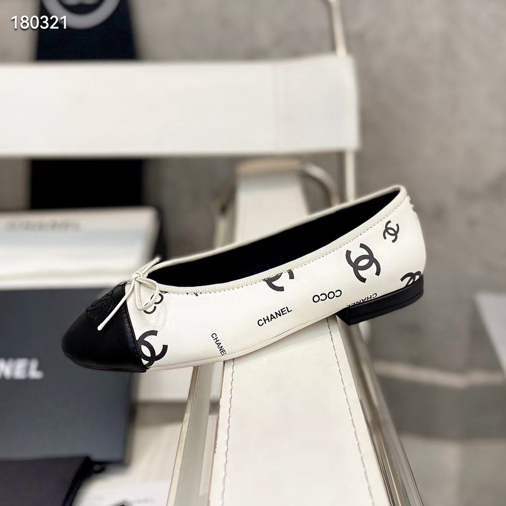 Chane1 Giày Búp Bê In logo Đính Nơ Phong Cách Cổ Điển Thanh Lịch Dành Cho Nữ