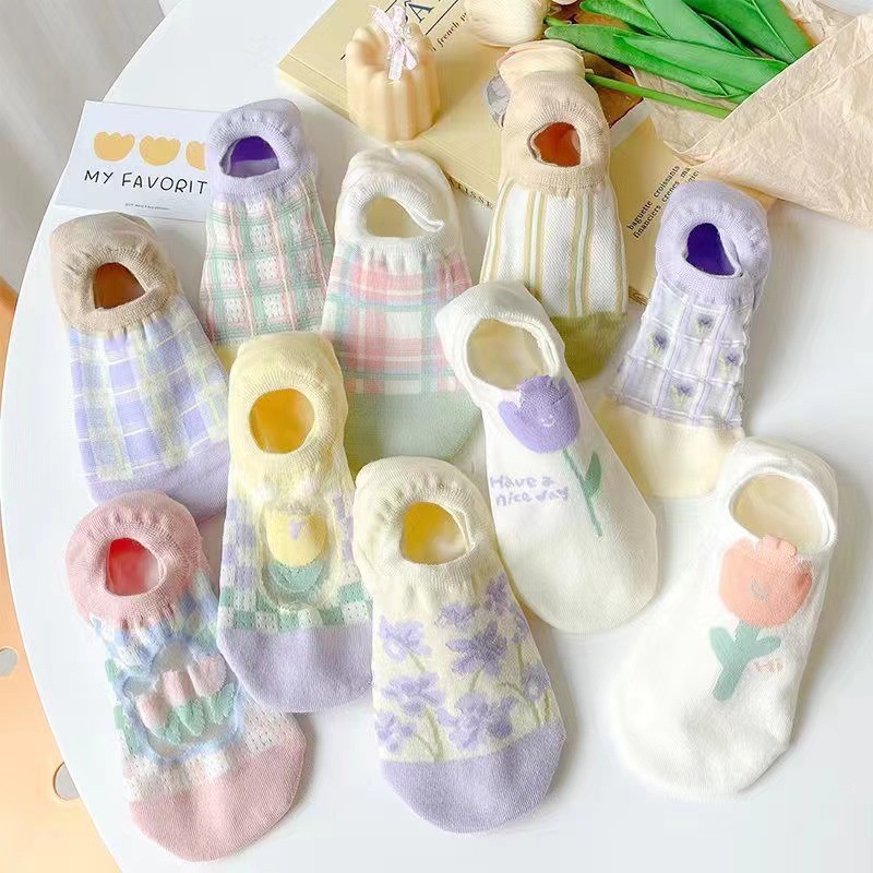 Vớ Thuyền Mỏng Thoáng Khí Chống Trượt Phong Cách Nhật Bản Dễ Thương Cho Nữ