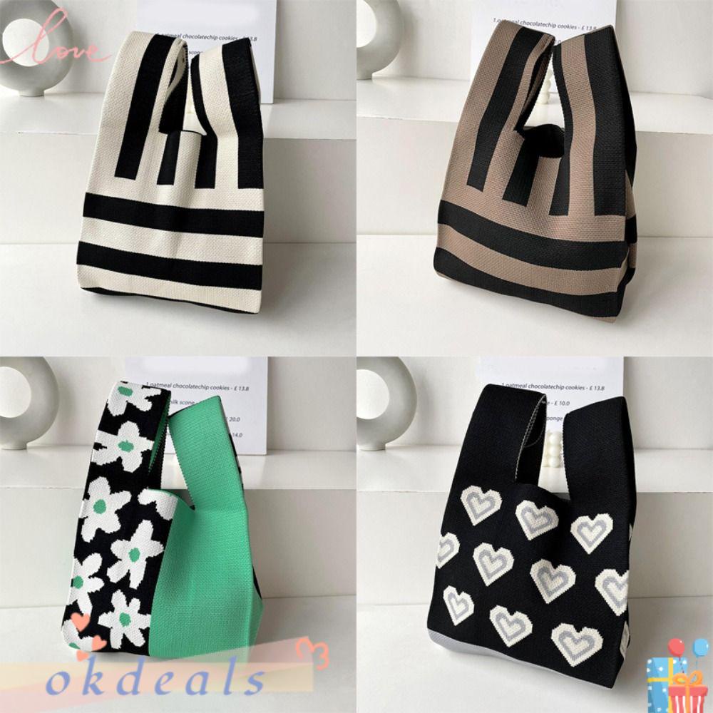 OKDEALS Túi Xách Đan Len Họa Tiết Trái Tim Thắt Nút Thời Trang Cho Nữ