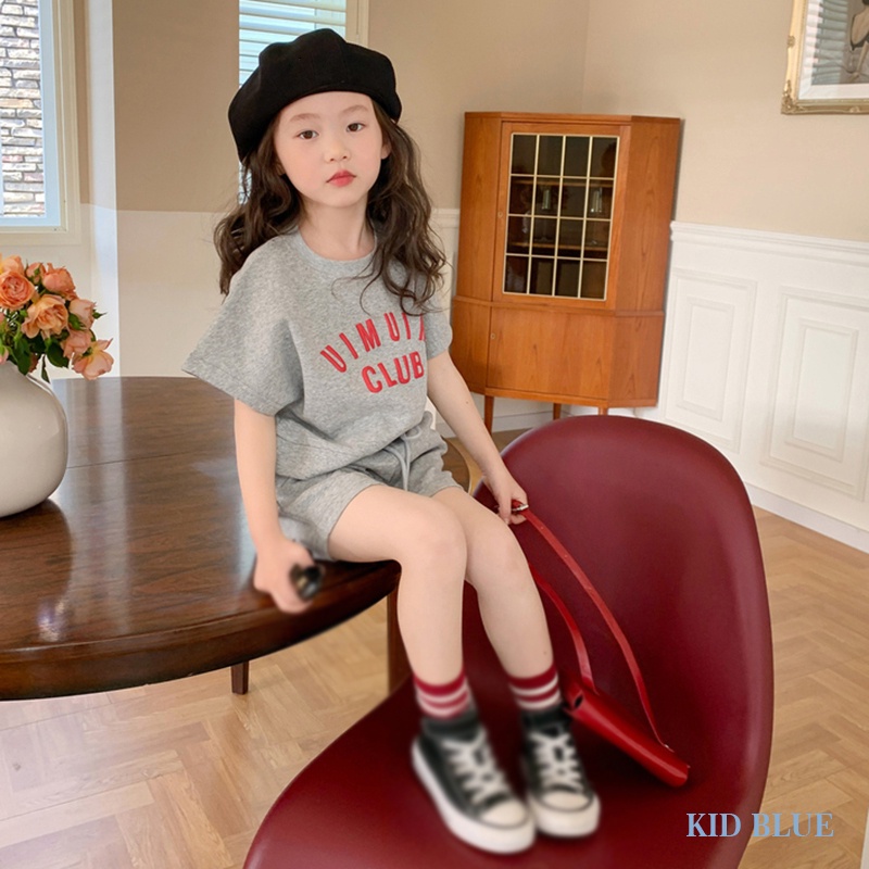 Set Áo Thun Ngắn Tay Cổ Tròn In Chữ + Quần Short Thời Trang Hàn Quốc Cho Bé Gái