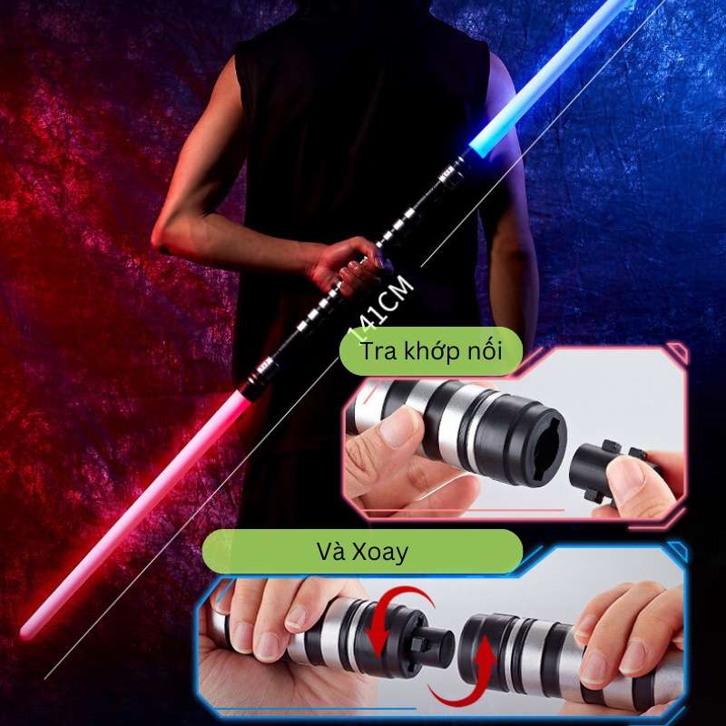 Bộ 2 Kiếm Ánh Sáng Đồ Chơi Light Saber 7 Màu Sắc Dài 75cm, Có Âm Thanh, Có Thể Ghép Đôi Dùng Pin AAA
