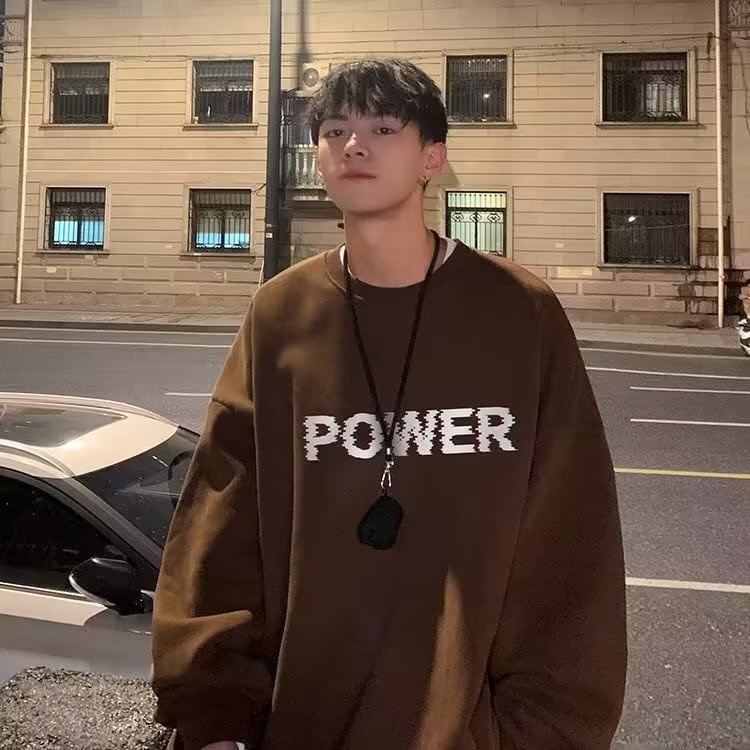 Áo Hoodie Tay Dài Dáng Rộng In Chữ Màu Cà Phê Phong Cách Hong Kong Thời Trang Cho Nam Và Nữ