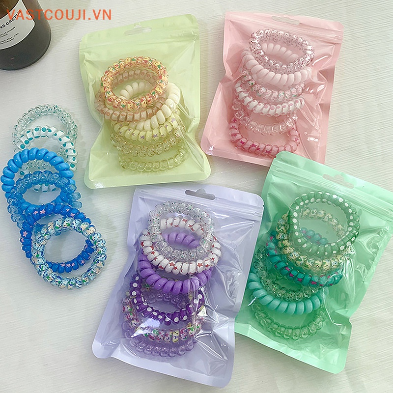Set 6 Dây Buộc Tóc Dạng Xoắn Co Giãn Màu Kẹo Ngọt Thiết Kế Đơn Giản