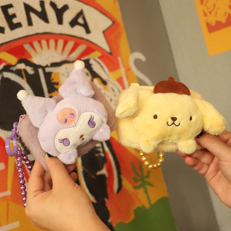 MOUSSON Túi Đựng Chìa Khóa Hình Búp Bê Tóc Dài Màu Trơn Đính Hạt Cườm Dễ Thương Cho Bé Gái